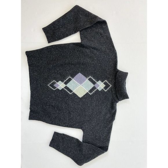 Valerie Stevens Argyle Sweater Women's Size Small Gray Wool Diamond Pullover - Picture 8 of 9